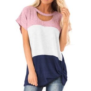 NWT Colorblock Cutout Necklime Knotted Hem Blouse